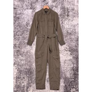 ME+EM Jumpsuit 8 Womens Green Soft Tencel Utility Cargo